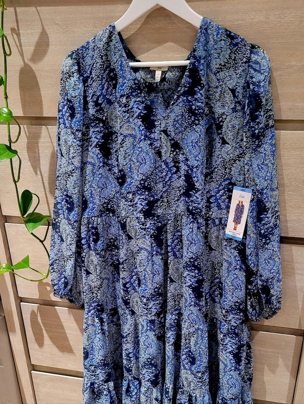 JOIE Blue Parisian Paisley Romantic Bohemian Tiered Maxi Long Sleeve Dress